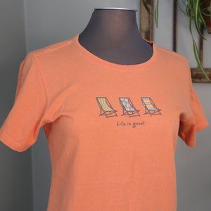 🏖️ LIFE IS GOOD Woman's MEDIUM T-SHIRT Classic 3 BEACH CHAIRS